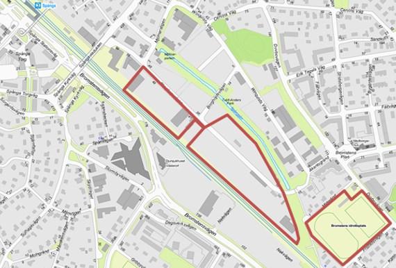 Sida 2 (10) Utlåtande Bromstens IP utgår Planområdet Syfte Syftet med detaljplanen är att omvandla en del av Bromstens industriområde till en funktionsblandad stadsdel för boende och besökare med