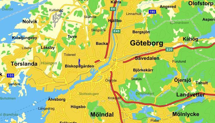2. Befintliga förhållanden 2.1 Områdesbeskrivning Det aktuella området ligger i stadsdelen Tolered på Hisingen cirka fyra kilometer nordväst om Göteborgs centrum (bild 1).