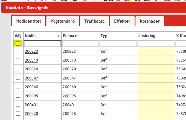 Länk/noddatafönstret Går att markera/avmarkera