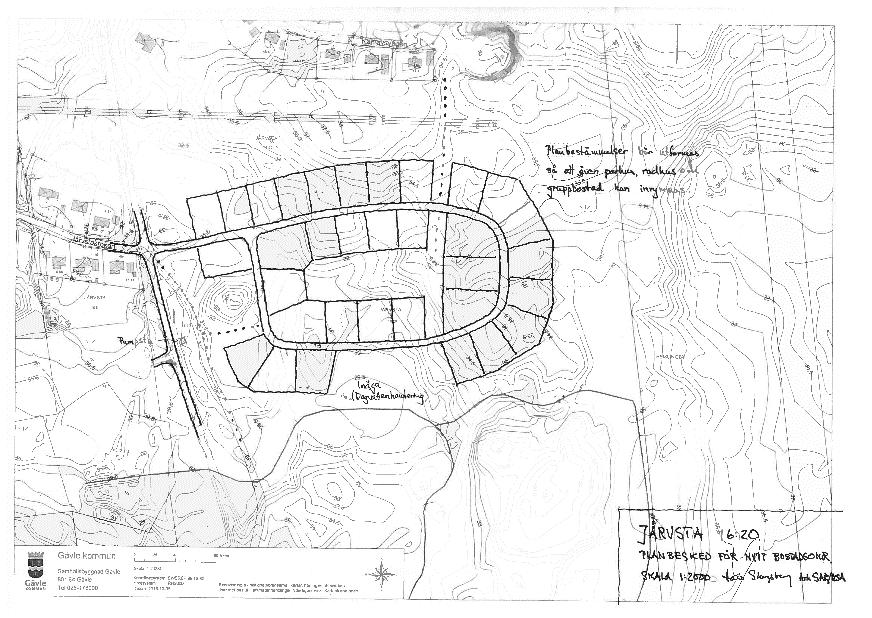 Planen möjliggör byggnation av småhusbebyggelse i ca 30-35 tomter (1200 m 3 ) och ny bostadsgata (Figur 2).