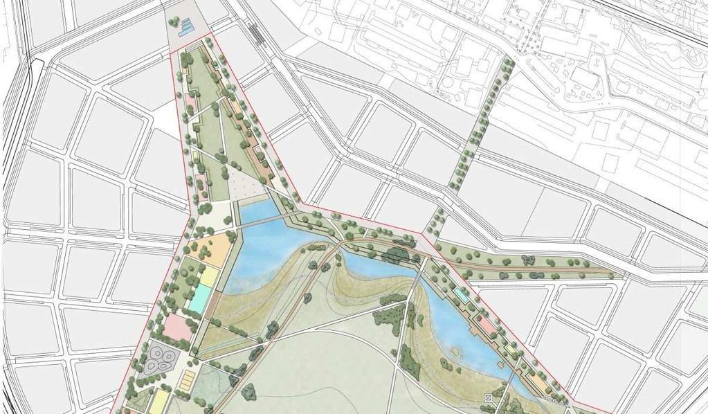 SID 4 (12) föreslagen tvärbanehållplats stadsdelspark nya bostäder nya bostäder aktivitetsbrygga skate lek lek dagvattendamm Göta landsväg öppet fält parkbrygga Valla å boule fotboll koloniområde