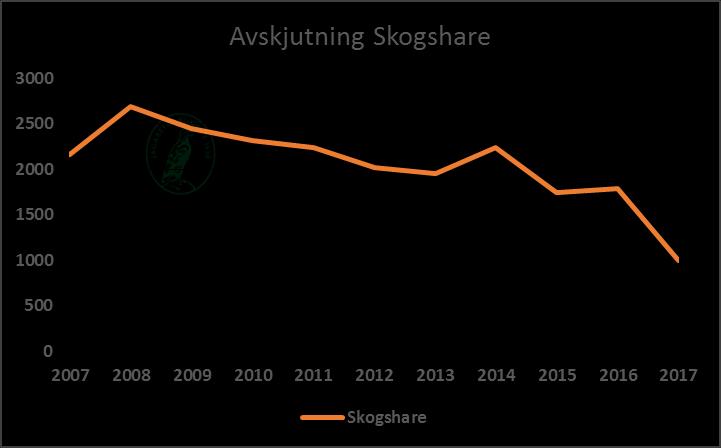 Avskjutning skogshare Avskjutningen av skogshare har minskat under en längre tid