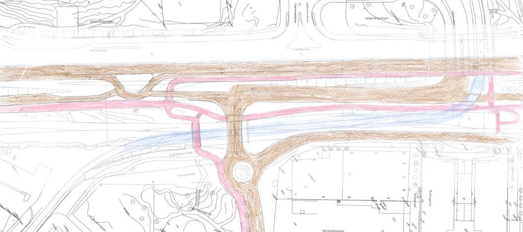 3.2 Utformningsförslag 2 I detta förslag läggs cykelbanan upp på Södertäljevägen på den befintliga vägremsan på bron.