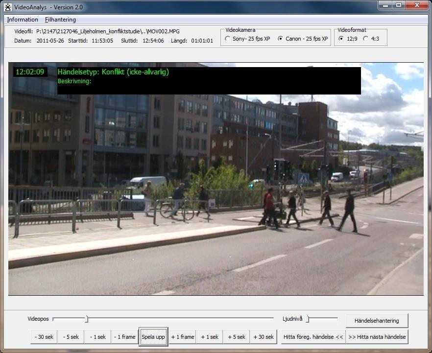 Figur 5. Swecos videoanalysverktyg för inmatning och verifiering av händelser. 2.4 