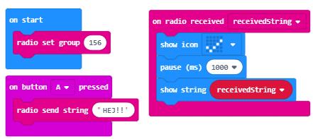 Radio Micro:bitens processor har en bluetooth radio vilket gör att den kan kommunicera med andra enheter. Här behövs 2 (eller fler) micro:bit för att genomföra övningarna.