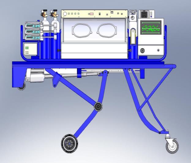 På sjukhuset Mansell Neonatal Retrieval System utgörs av: Neocot kuvösen (utrymmet där barnet transporteras) Neosled - ramen där kuvösen och tillbehören är monterade Power Lifter underredet är