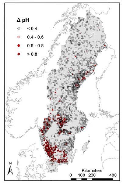 Andel försurade sjöar 2016 = prognos Naturvårdsverket Swedish