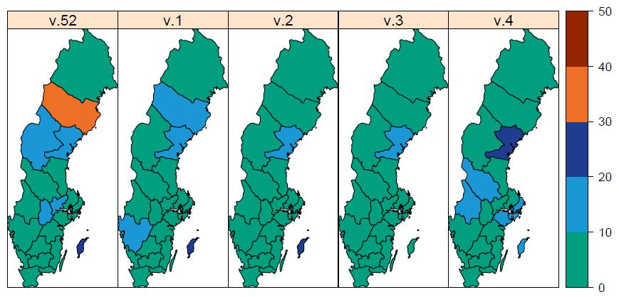 Sida 6 (14) Figur 1C. Andelen laboratorieanalyser positiva för influensa (alla typer) per, denna säsong och tidigare säsonger. Figur 2.