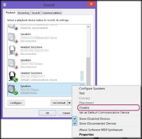 Om det inte går att klicka på [Connect] för högtalaren, välj [Disable] för [Default