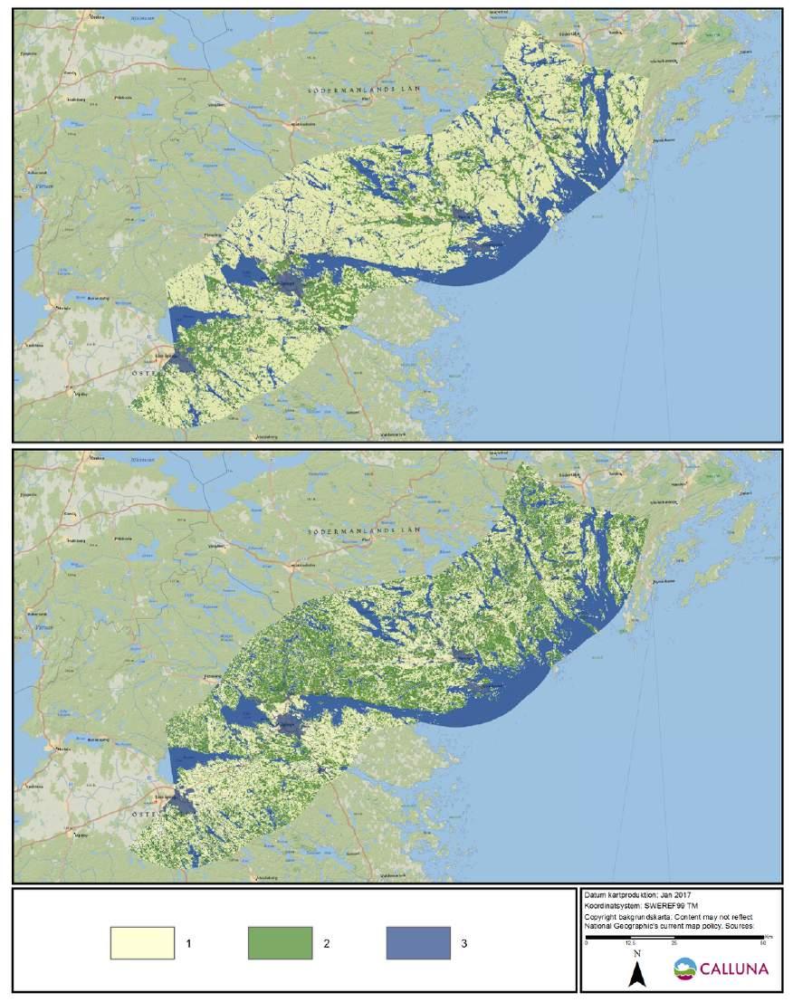 Resistance layers Based on the above, resistance layers with raster pixels 20x20 m were produced for moose and roe deer, respectively, for the OL and GLB study areas (Fig. 6).