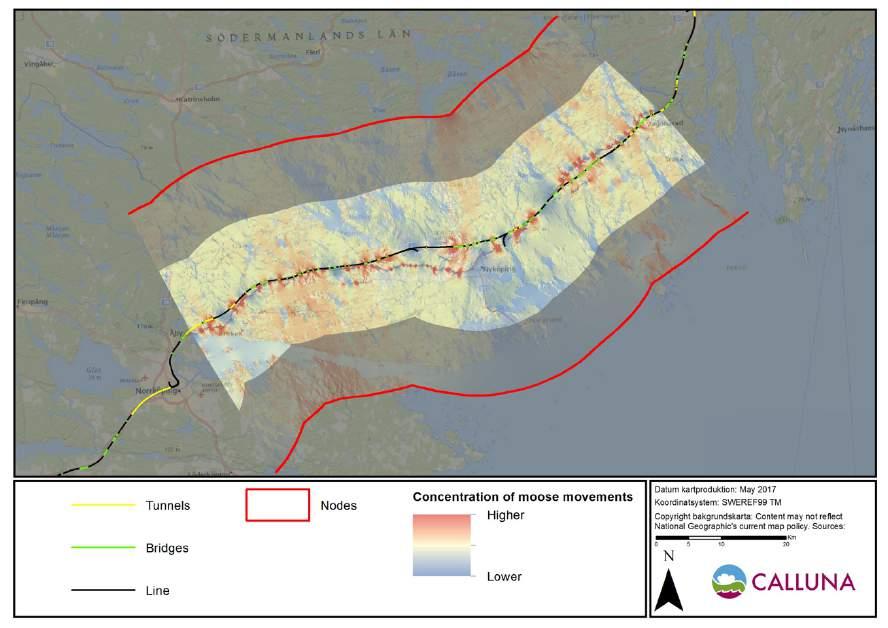 Placement of nodes directions of movements In the case of OL, the assessment was designed to illustrate wildlife movements on the larger geographic scale (between regions) and in particular those