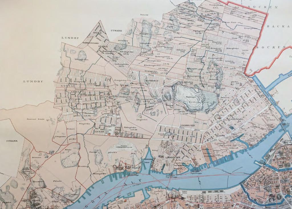 1906 sammanställdes en karta över de dittills antagna planerna i bl a. Lindholmen och Lundby.