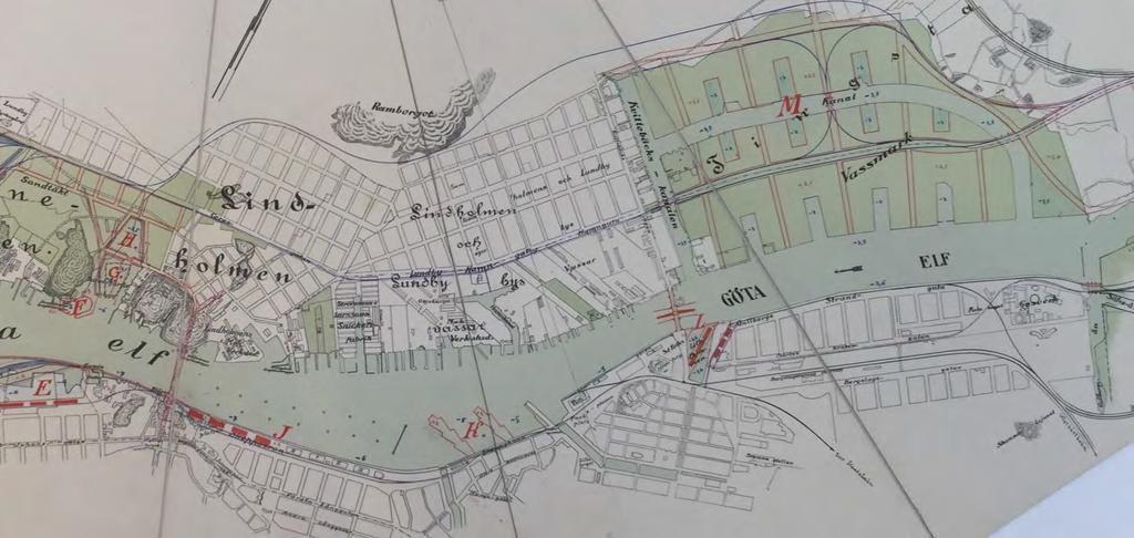 1904 internationell hamnplanetävling: Två år tidigare (1904) hade en gigantisk tävling genomförts över hela älvstaden I ett av förslagen från 1904 ser man den ursprungliga stadsplanen med svarta