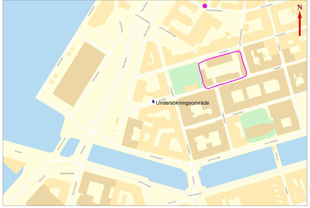 Kulturlager på Postgatan 2 Figur 2. Karta över Västra Nordstaden med undersökningsområdet markerat i blått.