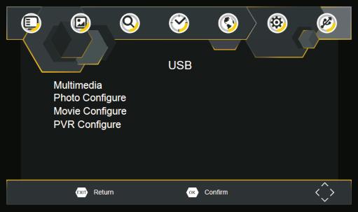 Förstagångsinstallation USB För åtkomst till Meny, tryck på SETUP-knappen och