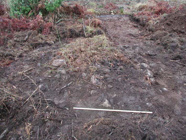 diameter bestående av upp till 0,4 m stora stenar. Det likartade stenmaterialet tydde på att det skulle kunna röra sig om en förhistorisk grav.