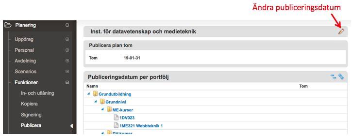 Publicering Det som syns på Min sida (både för dig och andra anställda) är endast planering som är publicerad. Du kan alltså arbeta med en planering för en termin, utan att andra kan se det.