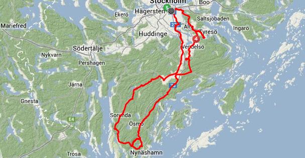 Torsdag 20 juni 53km 395hm Lagnövägen (via Hammarby sjöstad).