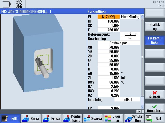 Upprätta G-kodprogram 8.2 Programvyer I programvyn kan man förflytta sig mellan programblocken med tangenterna <Cursor upp> och <Cursor ner>.