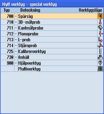 Förvalta verktyg 11.14 Arbeta med Multitool Bild 11-21 Urvalslista för specialverktyg med Multitool 1. Verktygslistan är öppnad. 2. Placera markören på den position där verktyget ska läggas till.