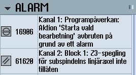 6 Widget "Larm" Widget innehåller alla meddelanden och larm i larmlistan. För varje larm visas larmnumret och larmbeskrivningen.