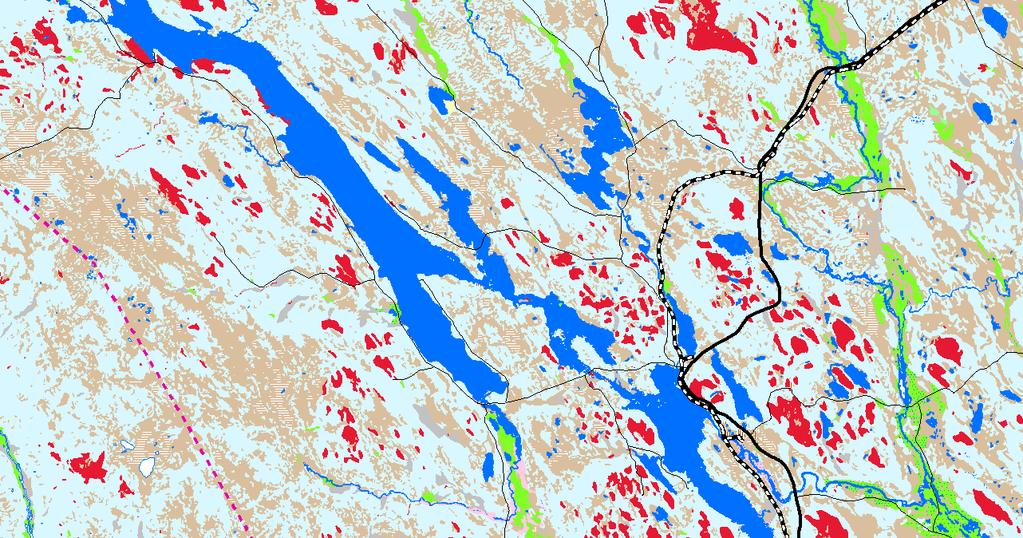 Bilaga 3:1f Kärnområde för bebyggelseutveckling; Tätorten Geologiska förutsättningar - jordarter Nästansjö Inlandsbanan (järnväg) E 45