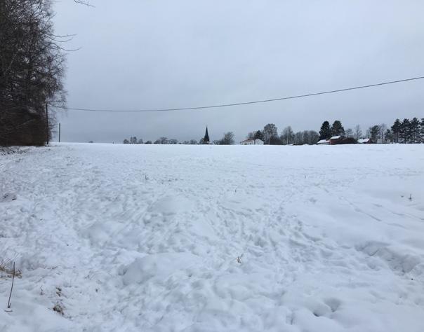 Hannäsägen. Efter ca 150 meter ansluter en mindre enskild äg från öster, planområdet har då passerats på östra sidan om ägen, ca 350 meter bort.