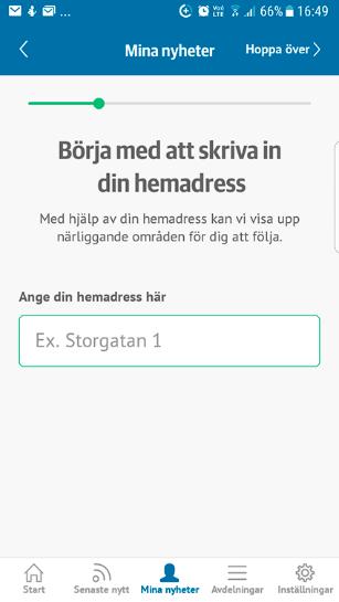 med att trycka på Inställningar, sedan Ställ in mina nyheter.