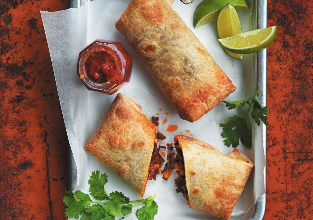 RECEPT 3 20 min 429 kcal/port Fett 15g Kolhydrater 42g Protein 30g Tortillapiroger med fredagskänsla Lättgjorda piroger med nötfärs och salsa.