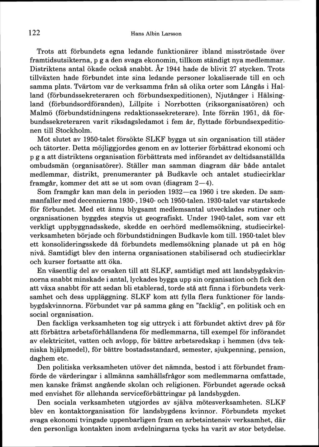 122 Hans Albin Larsson Trots att förbundets egna ledande funktionärer ibland misströstade över framtidsutsikterna, p g a den svaga ekonomin, tillkom ständigt nya medlemmar.