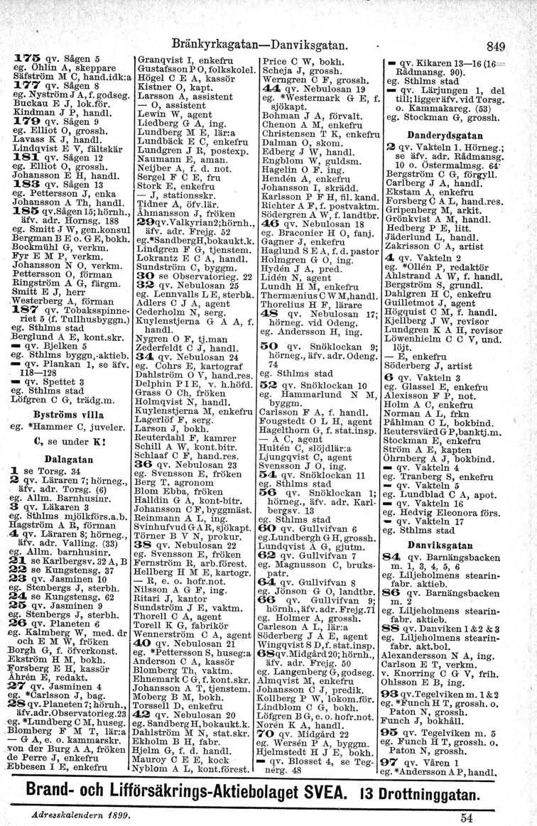 175 qv. Sågen 5 ego Ohlin A, skeppare Säfström M e, hand.idk:a 177 qv. Sågen 8 egonyström J A,f.godseg. Buckau E J, lok.för. Kindman J P, hand!. 179 qv. Sågen 9 ego Elliot O, grossh.