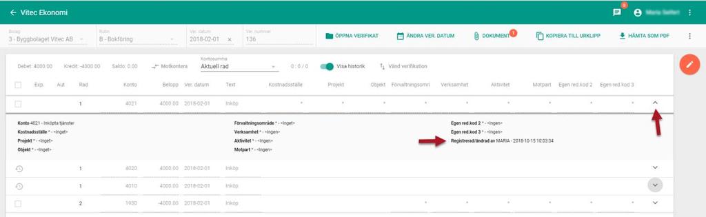 Nyhetsdokument Vitec Ekonomi inkl 3L Pro Version x.68 nov 2018 Använd pil höger/vänster för att markera år, månad, dag, respektive hela fältet.