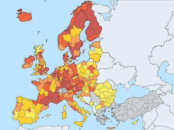 Enligt Eurostat kommer Göteborgsregionen på plats 17 av cirka 300 regioner med en FoU-intensitet år 2015 på 3,80 procent av bruttoregionprodukten (se Figur 4).