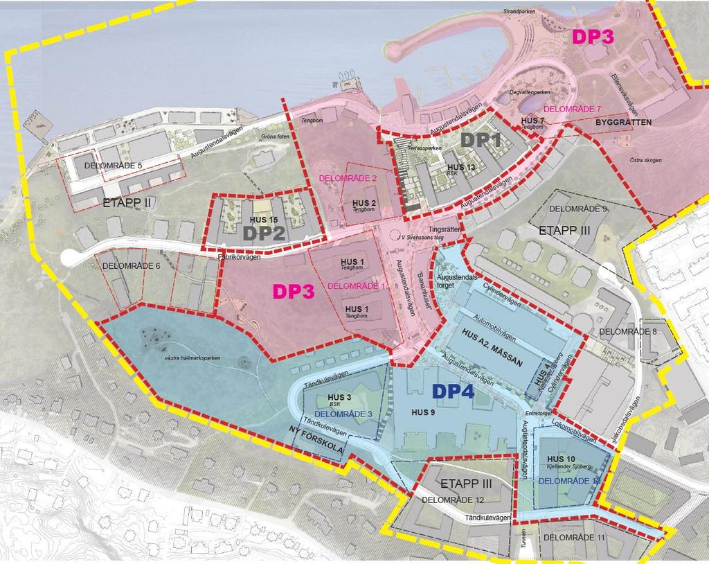 2 Omfattning och bakgrund I Dp 4 ingår exploatering i delområde 3, ombyggnad av Hus 9, området kring Mässan, Hus 4 samt delområde 10.