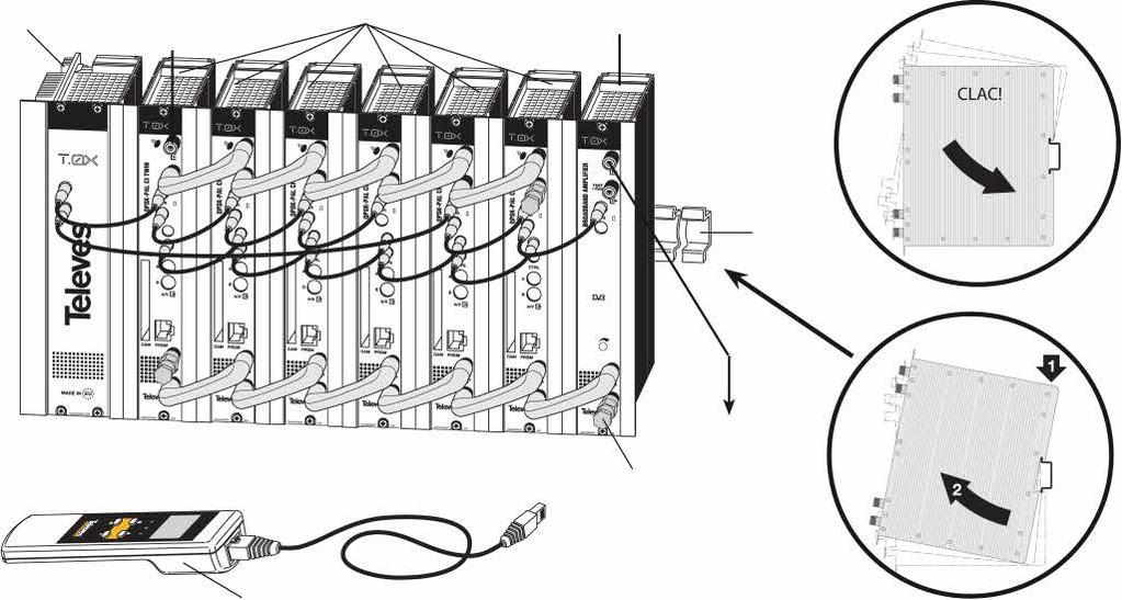 Delar i T-0X serien Mottagare TOX Ref: 5537, QPSK-PAL Twin 1xCI, stereo Transmodulator TOX Ref: 5630, DVB-S2-QAM TWIN Transmodulator TOX Ref: 563101, DVB-S2 till COFDM Transmodulator TOX Ref: 563301,