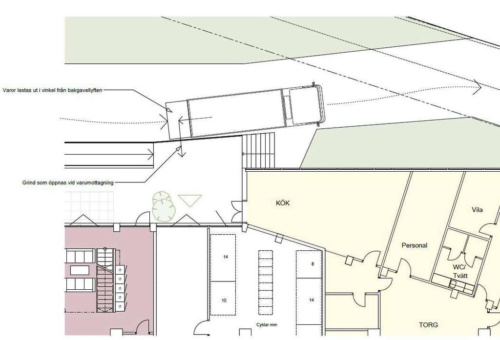 3 Varutransporter/ inlastning Restaurang och förskola är föreslagna på plan 2 och kommer att angöras via Tappvägen och Bällstaåvägen.