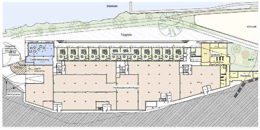 4 Torget Framför fastigheten mot Bällstaån planeras ett torg. Om man ska slippa omlastning inne i garaget kommer varutransporter till förskolan att behöva passera torget.