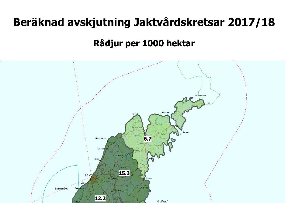 Avskjutning rådjur Gotlands län 2017/ 2018 Rådjursavskjutningen i länet minskade något 2016 och ökade något igen 2017 och under senaste jaktåret sköts det i snitt 11,2