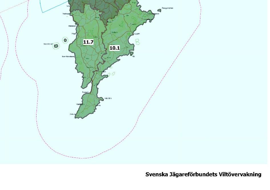 Den siffran innebär sannolikt en överskattning då det är få procent av arealen som är inrapporterad vilket i sin tur ger en hög snitt avskjutning.