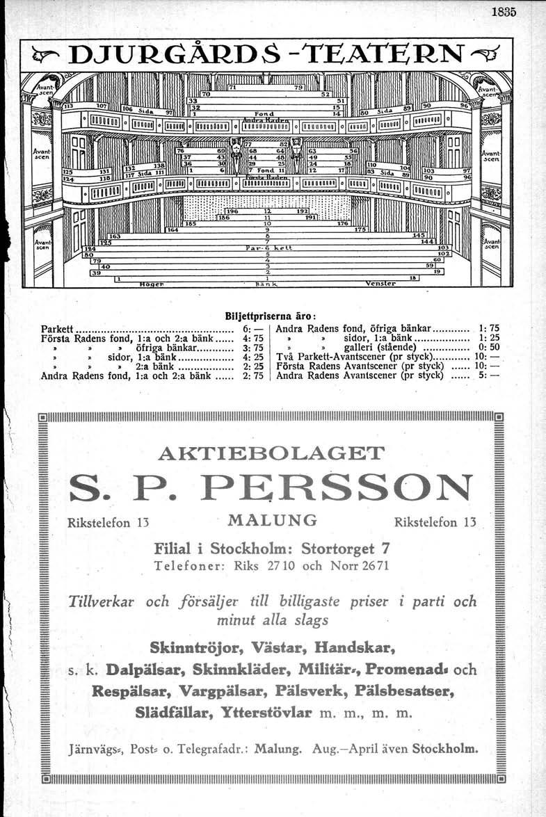 1835 ~ DJUR-GÅRDS -TEATERN 41 5 4 3 2 I Bä n k.