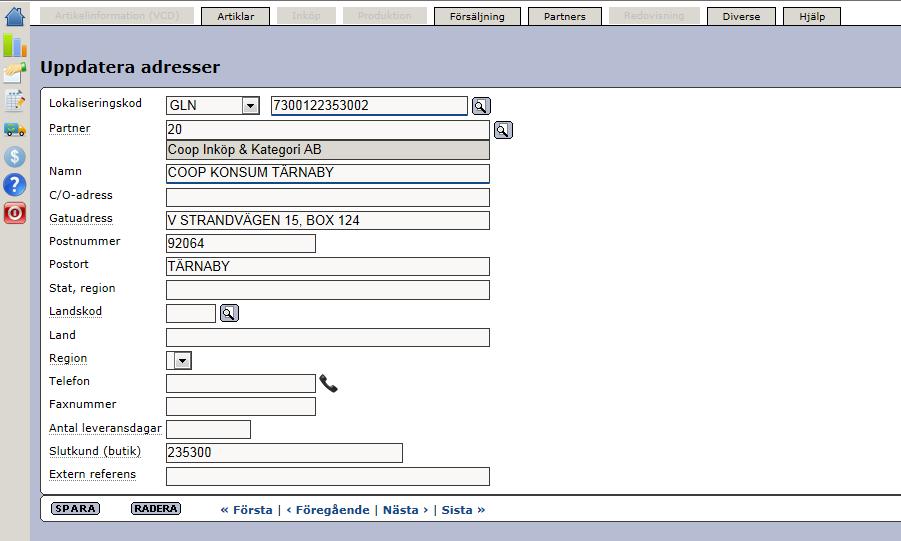 Senast Uppdaterad: 13-04-05 Handledning för COOP SET-order Sida 8 av 14 3.3 Adresser 3.3.1 Uppdatera adresser Adresser finns under Uppdatera adresser. Här lägger ni upp de adresser som ni använder.