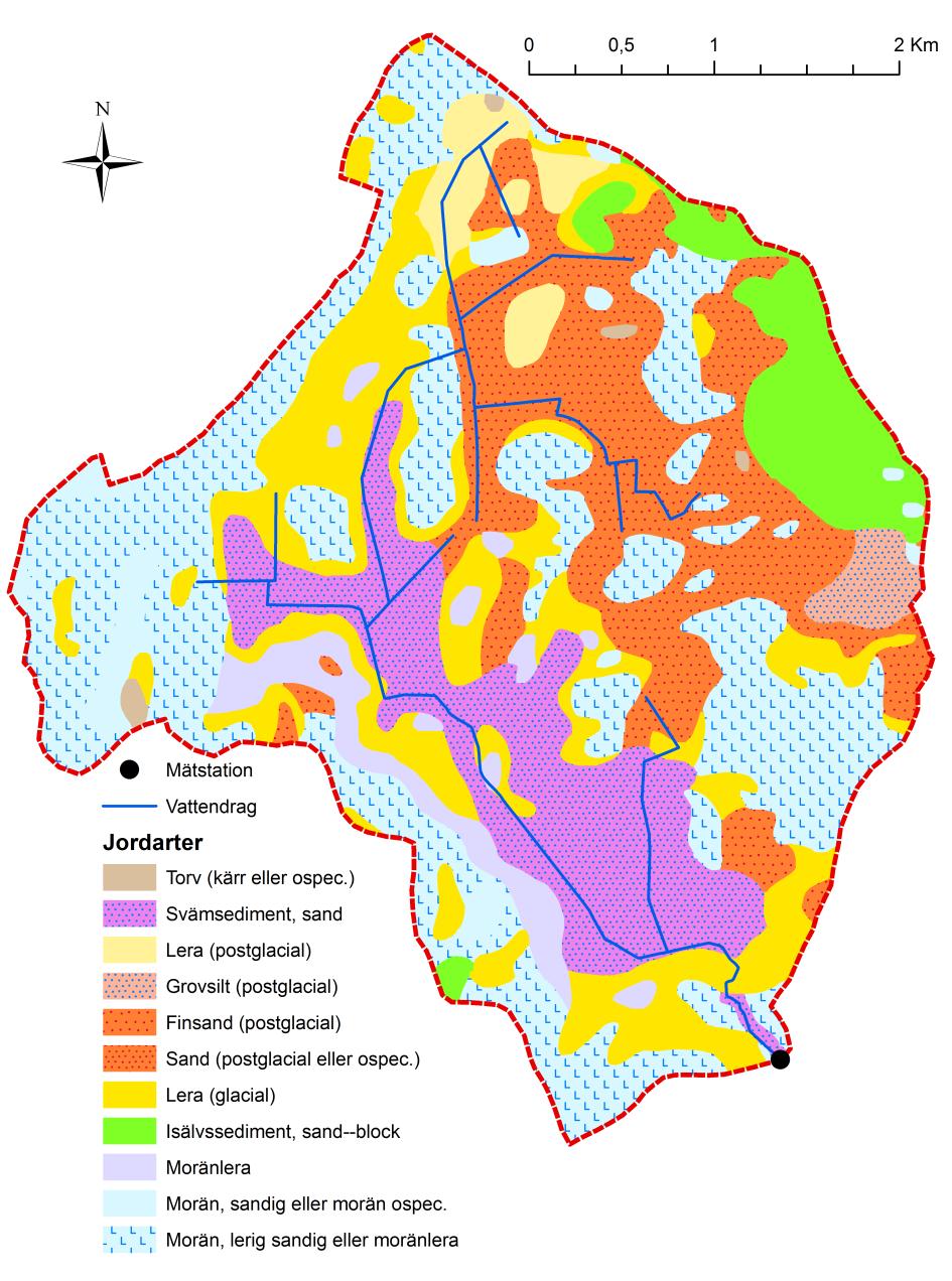 2.2 Östergötlands typområde (E 21) 2.2.1 Jordarter Figur 6. Jordartskarta över typområdet i Östergötland (E 21), baserat på data från SGU.