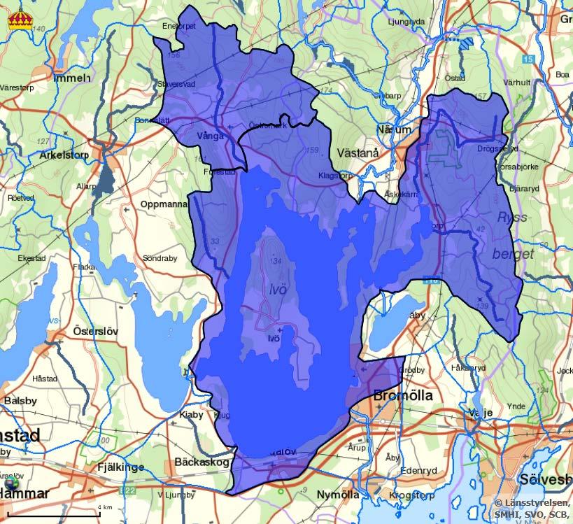 Vattenförekomsten Ivösjön = sjön plus markerat