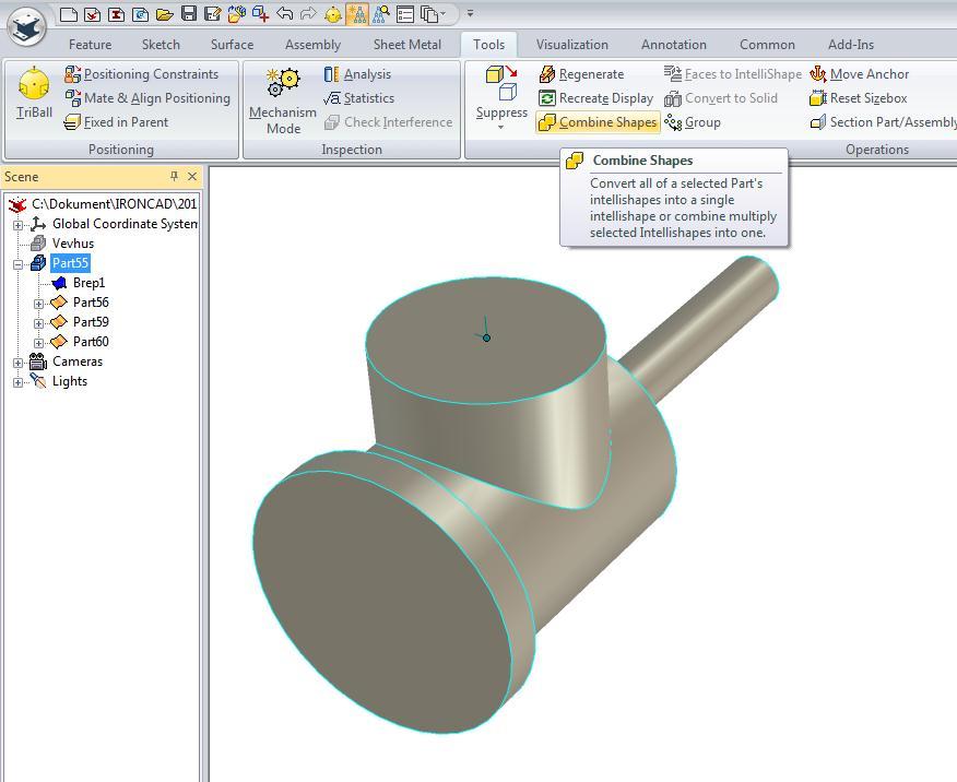 För att göra detta använder vi kommandot Combine Shapes under fliken Tools.