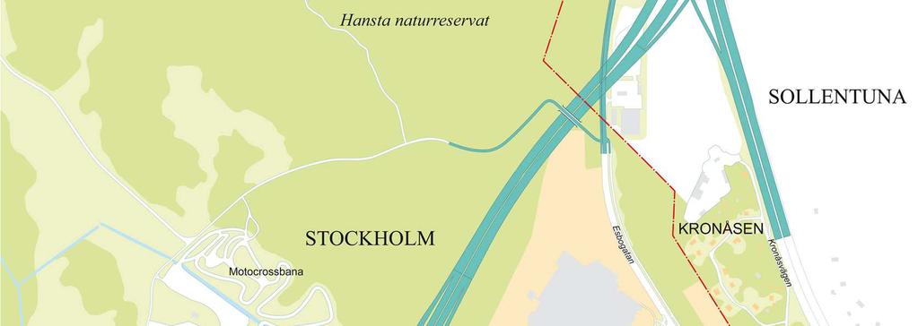 6 (22) Dp 2009-18965-54 Planförslaget Ramper, cirkulationsplats och huvudgator Söder om Akalla går Förbifart Stockholm i tunnel.