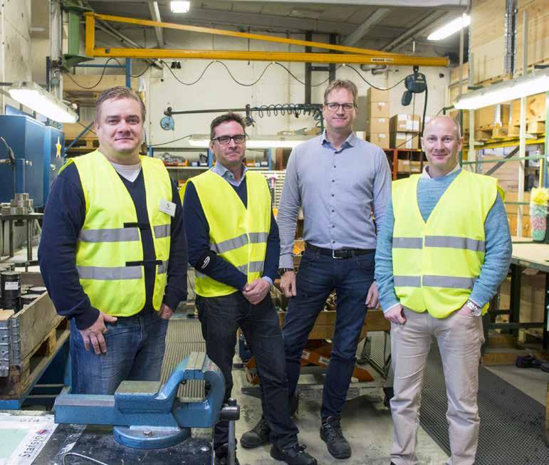 Fredrik Andersson, säljare Dematek, Jonas Hörnfeldt, Dematek, Fredrik Kajermark, Stafsjö Valves, och Alf Johansson, servicegruppchef, Dematek.
