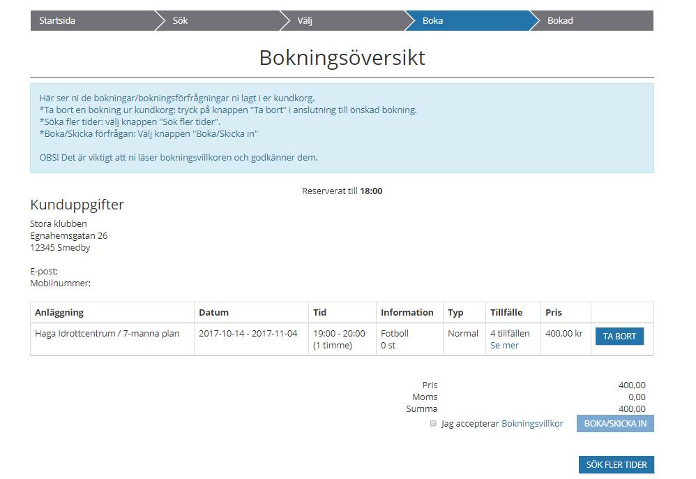 Sök och boka återkommande tid 6(8) Alla tillfällen som ingår i den återkommande bokningen visas. Man kan nu avmarkera de tillfällen som man ivte vill boka.