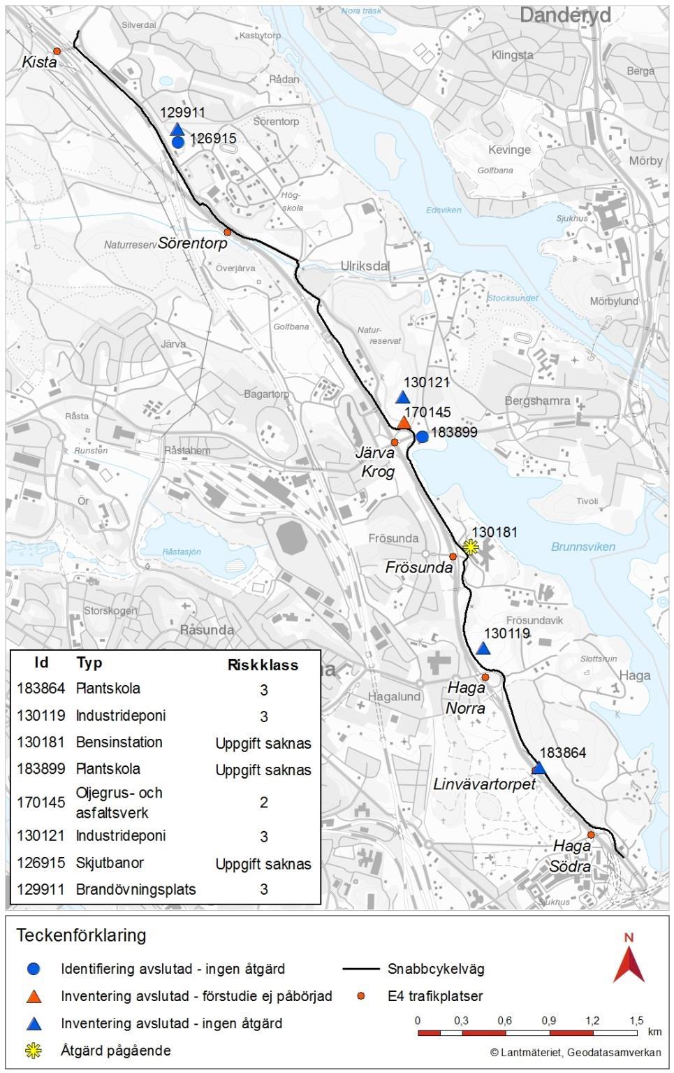 föroreningar av till exempel metaller och PAH till följd av den stora trafikmängden på vägen.