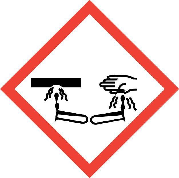 AVSNITT 2: Farliga egenskaper 2.1. Klassificering av ämnet eller blandningen CLP (1272/2008): Skin Corr. 1B, STOT SE 3; H314, H335. Fullständig ordalydelse av Hfraserna finns i avsnitt 16. 2.2. Märkningsuppgifter Signalord: Fara Orsakar allvarliga frätskador på hud och ögon.