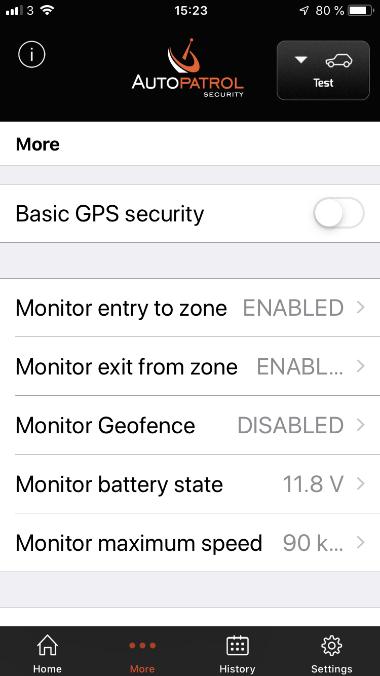 Klicka här för att än en gång öppna din färdhistorik e) Zonövervakning ankomst till zon, lämnar zon och geostängsel Monitor entry to zone, Monitor exit from zone och Monitor Geofence är endast